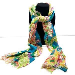 Watercolor Spring Fashion Scarf Multi Color Lightweight Soft Knit 69" X 22"